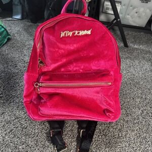 Betsey Johnson Hot Pink "Head of the Class" Rose Pattern Velour Backpack ~New